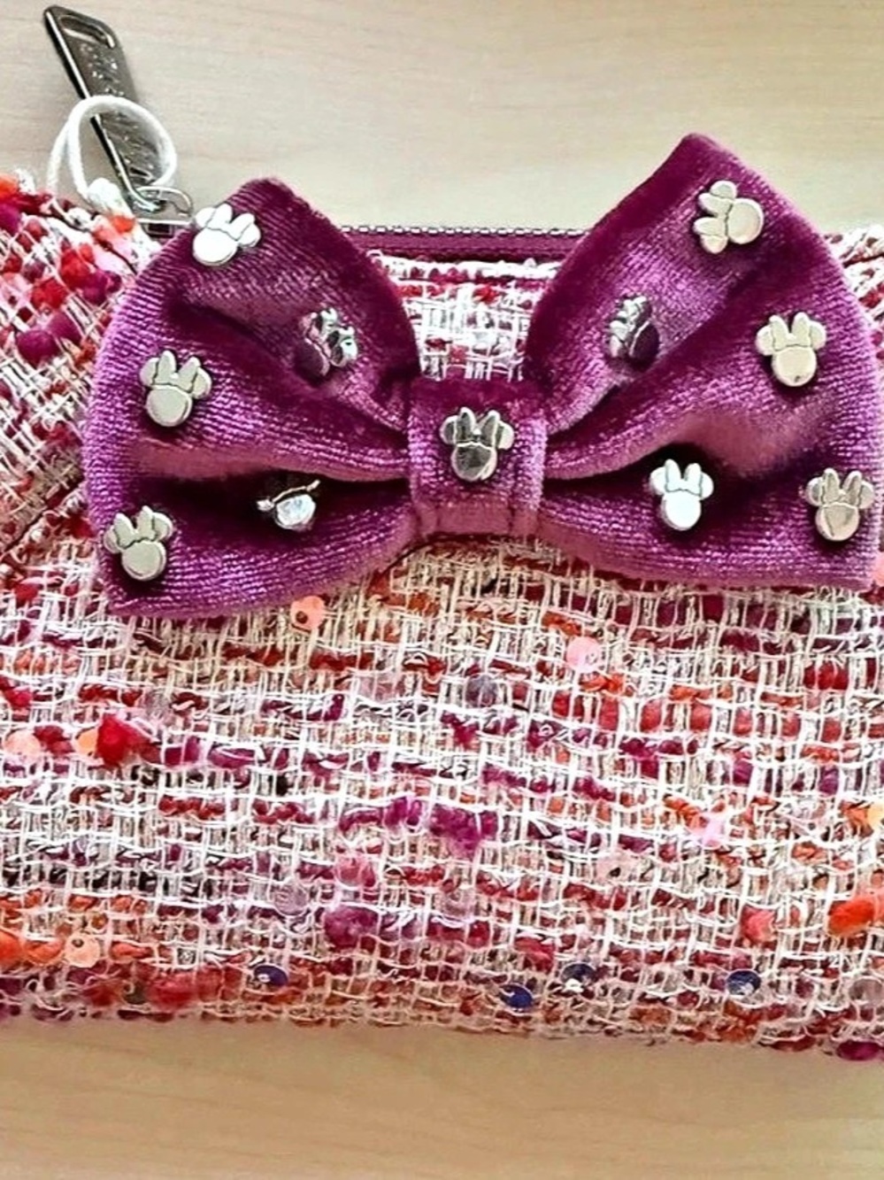 Loungefly Minnie Mouse Glitter Tweed Flap Wallet Pink & Red